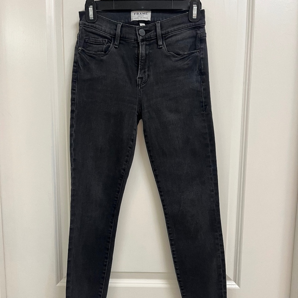 FRAME Denim Le Skinny de Jeanne Micoy – Black Raw Hem Jeans, Size 25